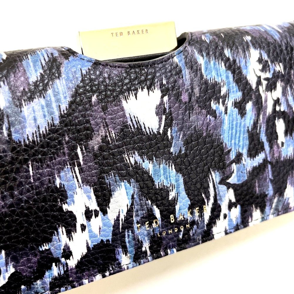 NWT Ted Baker London Boxed 2pc Wallet & Card Case Set Leather Blue Print Gift - Picture 6 of 13
